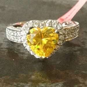 Elanza Simulated Yellow Diamond Ring 925 Silver Size 6.75